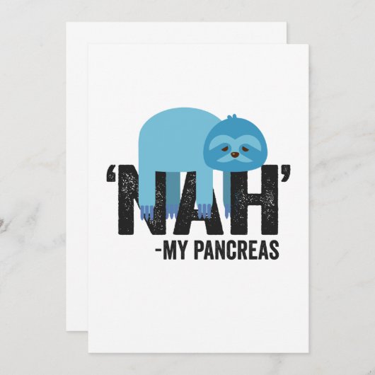 Nah my Pancreas Funny Diabetes Blue Ribbon Sloth Bedankkaart (Voorkant / Achterkant)