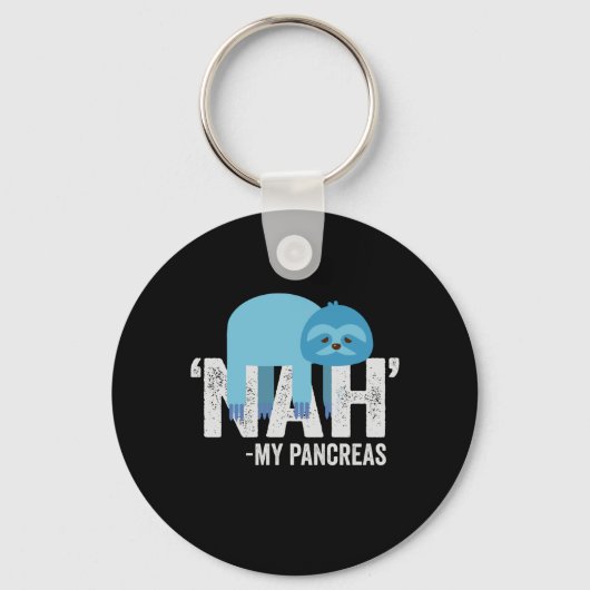 Nah my Pancreas Funny Diabetes Blue Ribbon Sloth Sleutelhanger (Voorkant)