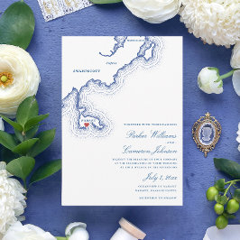 Nahant MA Kaart Elegante Navy Blue Wedding