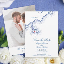 Nahant MA Kaart Elegante Navy Blue Wedding