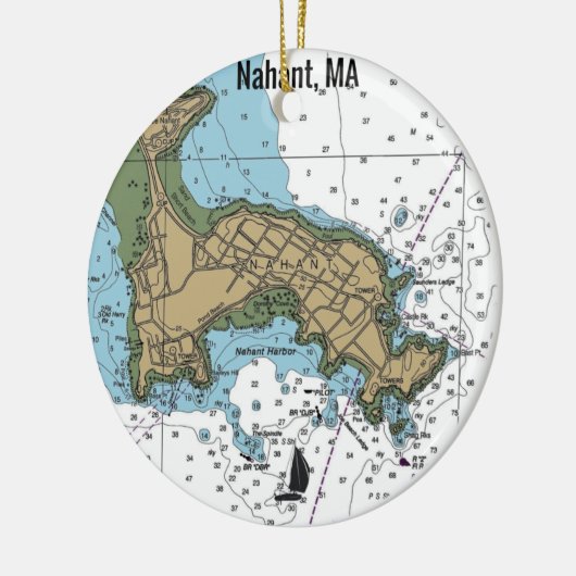Nahant MA Nautical Chart Keramisch Ornament (Links)