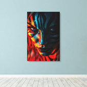 Nahaufnahme: Frau mit Zebramuster im Gesicht Canvas Afdruk (Insitu (Houten vloer))