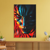 Nahaufnahme: Frau mit Zebramuster im Gesicht Canvas Afdruk (Insitu (Woonkamer))