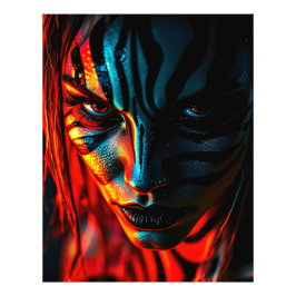 Nahaufnahme: Frau mit Zebramuster im Gesicht Foto Afdruk