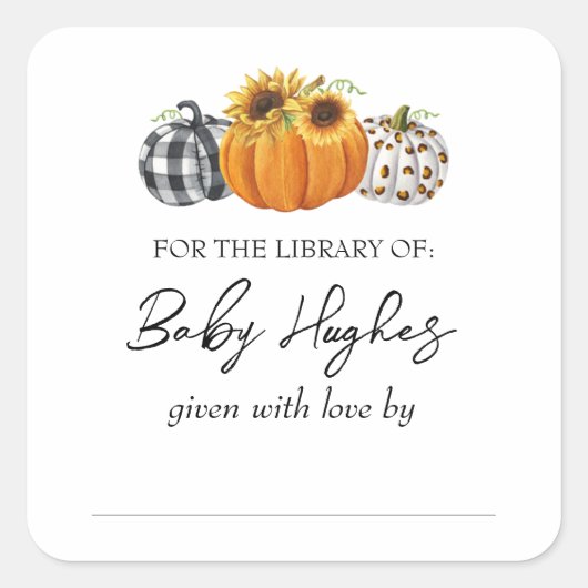 Naherfst Baby shower Library Bookplaat Vierkante Sticker (Voorkant)