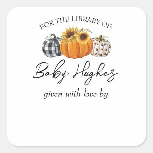 Naherfst Baby shower Library Bookplaat Vierkante Sticker (Voorkant)