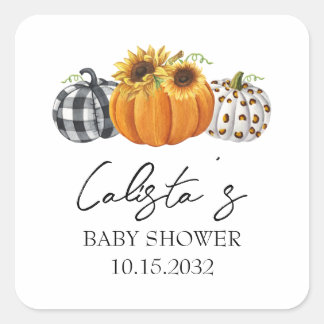 Naherfst Baby shower Pumpkin & Sunflower Favors Vierkante Sticker