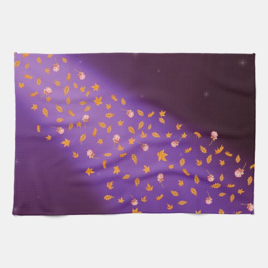 Naherfst Bladeren en Rozen Blue Tea Towel Theedoek (Horizontaal)