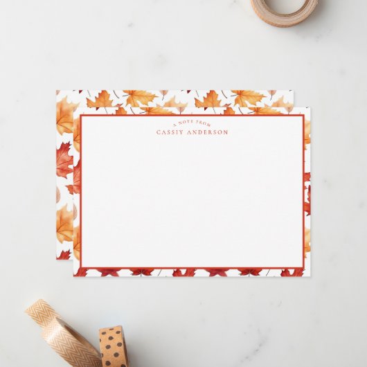 Naherfst fall Leaves Terracotta Brown Boho Pattern Notitiekaartje (Voorkant / Achterkant in situ)