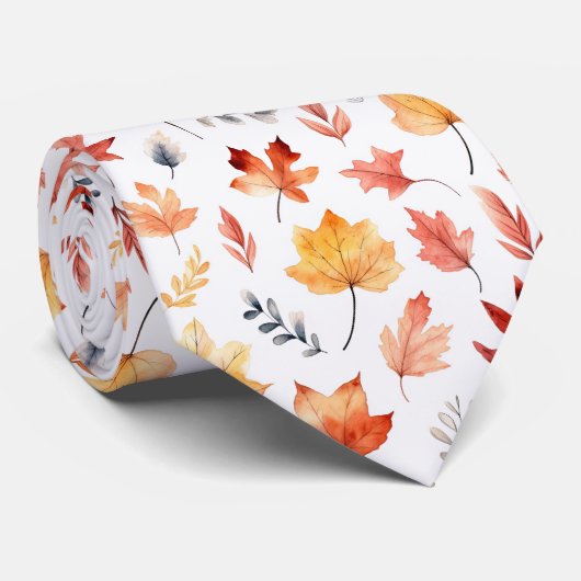 Naherfst fall Leaves Terracotta Brown Boho Pattern Stropdas (Opgerold)