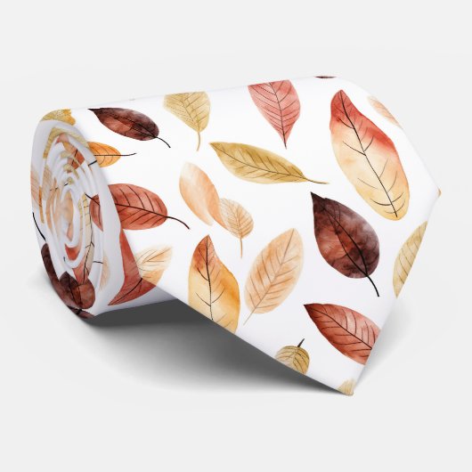 Naherfst fall Leaves Terracotta Brown Boho Pattern Stropdas (Opgerold)