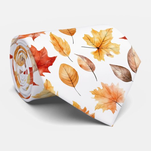 Naherfst fall Leaves Terracotta Brown Boho Pattern Stropdas (Opgerold)