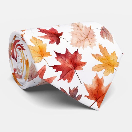 Naherfst fall Leaves Terracotta Brown Boho Pattern Stropdas (Opgerold)