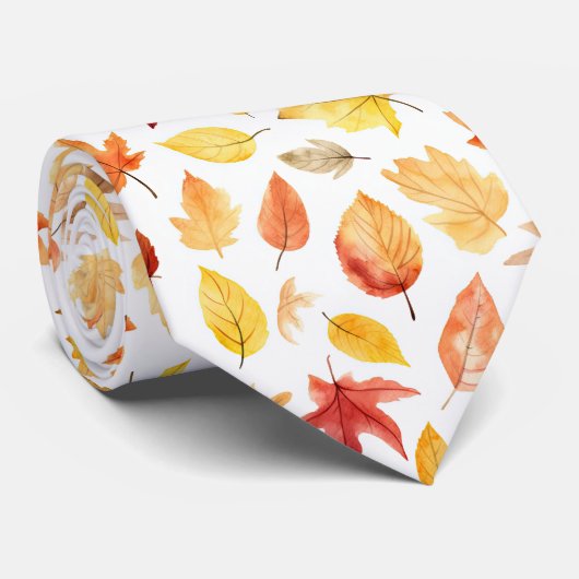 Naherfst fall Leaves Terracotta Brown Boho Pattern Stropdas (Opgerold)