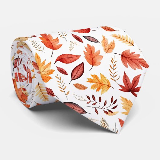 Naherfst fall Leaves Terracotta Brown Boho Pattern Stropdas (Opgerold)