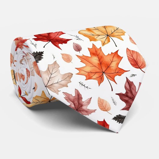 Naherfst fall Leaves Terracotta Brown Boho Pattern Stropdas (Opgerold)