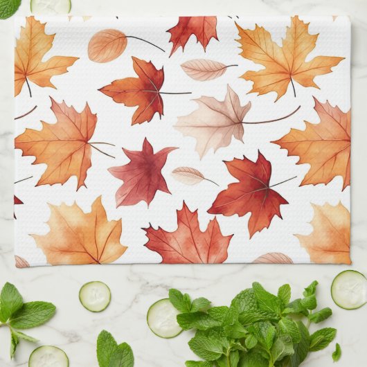 Naherfst fall Leaves Terracotta Brown Boho Pattern Theedoek (Gevouwen)