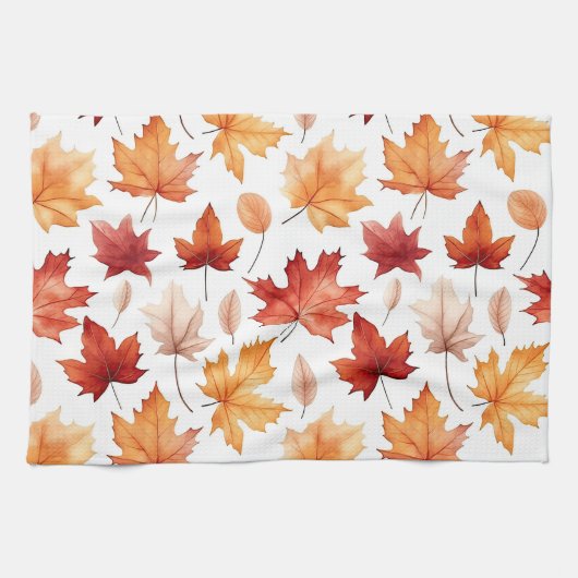 Naherfst fall Leaves Terracotta Brown Boho Pattern Theedoek (Horizontaal)