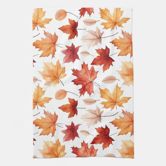 Naherfst fall Leaves Terracotta Brown Boho Pattern Theedoek (Verticaal)