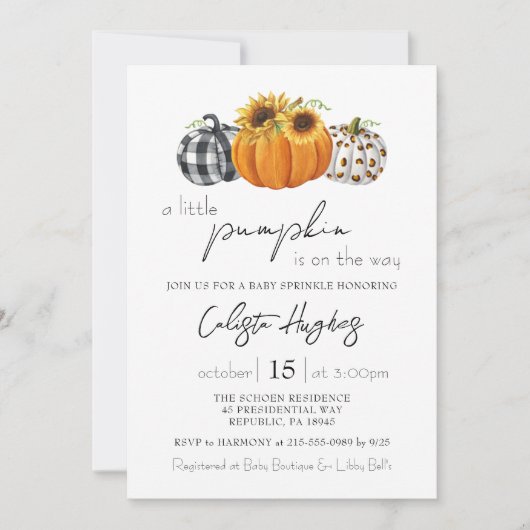 Naherfst Little Pumpkin Sunflower Baby Sprinkle Kaart (Voorkant)