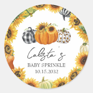 Naherfst Pumpkin & Sunflower Baby Sprinkle Favors Ronde Sticker