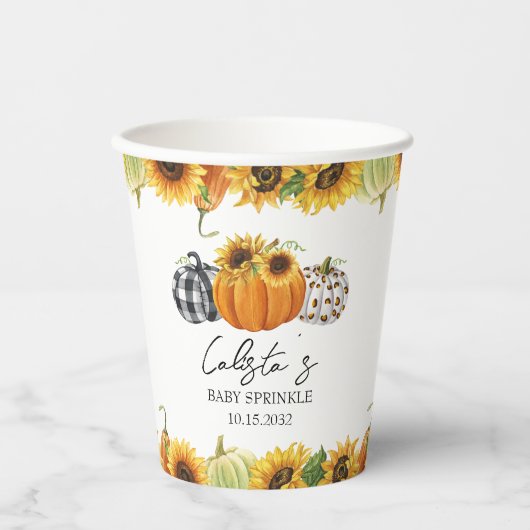 Naherfst Pumpkin & Sunflower Baby Sprinkle Papieren Bekers (Voorkant)