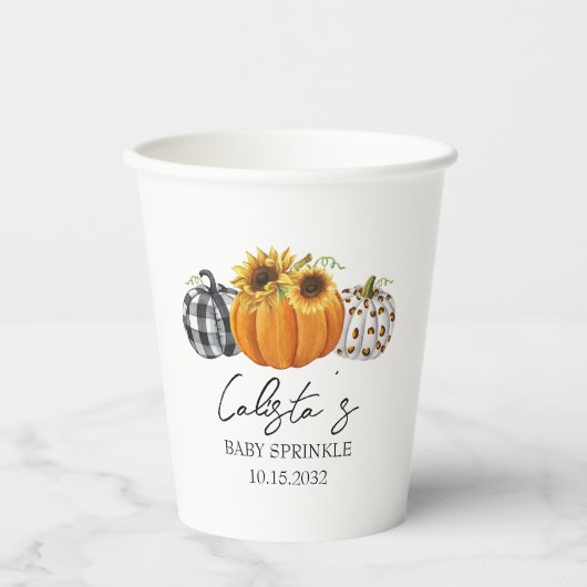 Naherfst Pumpkin & Sunflower Baby Sprinkle Papieren Bekers (Voorkant)