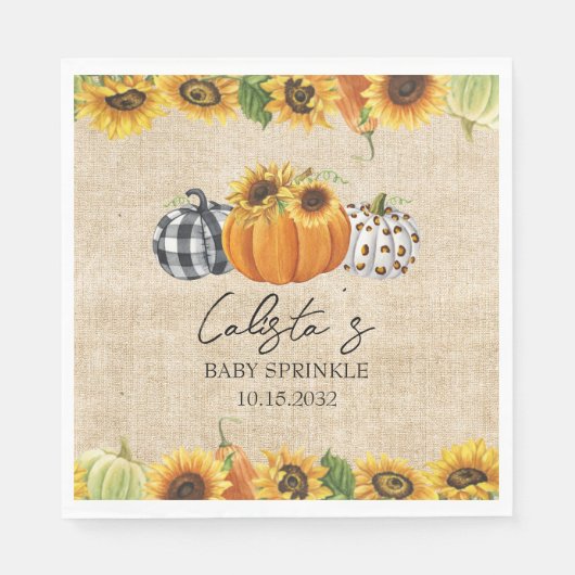 Naherfst Pumpkin & Sunflower Burlap Baby Sprinkle Servet (Voorkant)