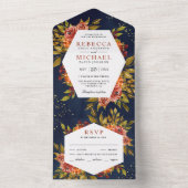 Naherfst Sinaasappel Herfst najaar Navy Blue Burnt All In One Uitnodiging (Binnen)