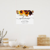 Naherfst Sunflower Burgundy Weddenschap Welkomstte Poster (Keuken)