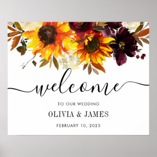 Naherfst Sunflower Burgundy Weddenschap Welkomstte Poster
