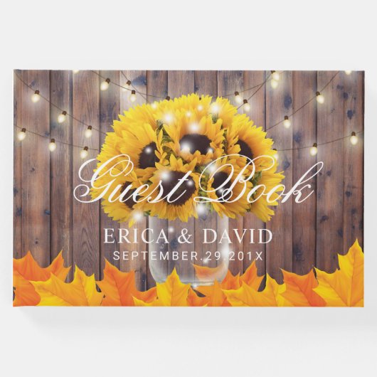 Naherfst Sunflower Jar String Lights Rustic Weddin Gastenboek (Voorkant)
