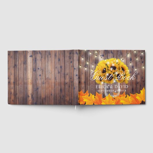 Naherfst Sunflower Jar String Lights Rustic Weddin Gastenboek (Volledig)