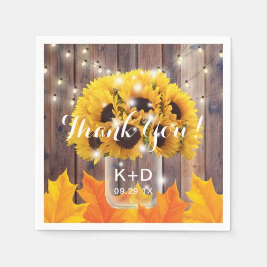 Naherfst Sunflower Jar String Lights Rustic Weddin Servet (Voorkant)