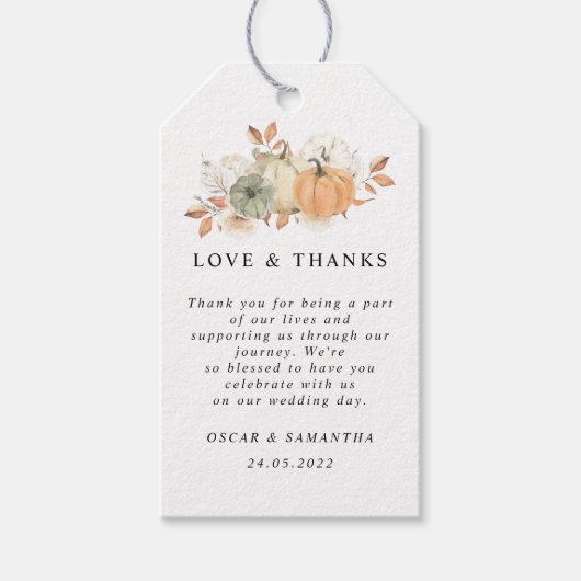 Naherfst Waterverf pompoenen en bloemen Cadeaulabel (Voorkant)