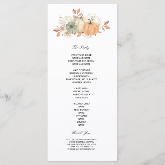 Naherfst Waterverf pompoenen en bloemen Menu (Achterkant)