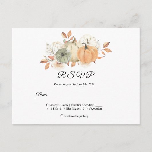 Naherfst Waterverf pompoenen en bloemen Uitnodiging Briefkaart (Voorkant)