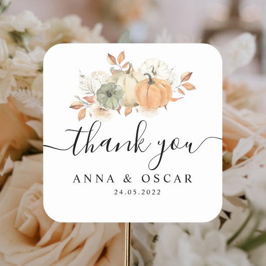 Naherfst Waterverf pompoenen en bloemen Vierkante Sticker