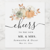 Naherfst Waterverf pompoenen en bloemen Wijn Etiket (Enkel label)