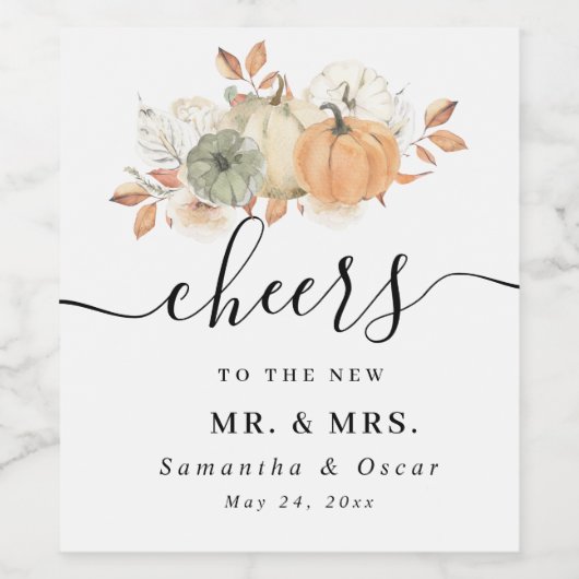 Naherfst Waterverf pompoenen en bloemen Wijn Etiket (Enkel label)