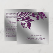 Naherfst Wedding Noite Sparkle Leaf Paarse Silver Kaart (Voorkant / Achterkant)