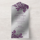 Naherfst Wedding Sparkle Leaf Paars Silver All In One Uitnodiging (Binnen)