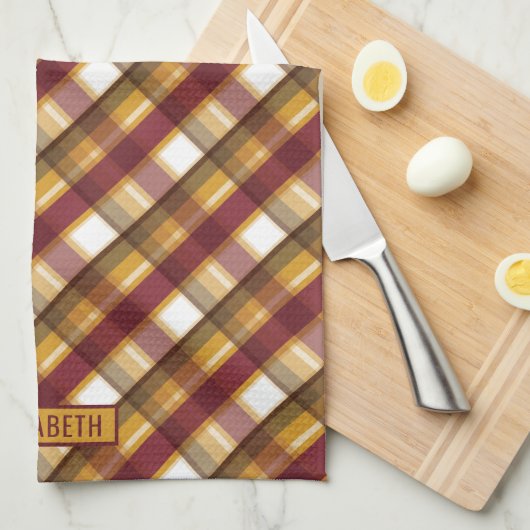 Naherfstkleurpatroon en aangepaste naam theedoek (Quarter Fold)