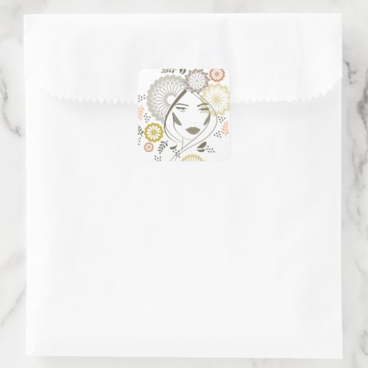 Naherfstmeisjesportret Vierkante Sticker (Tas)