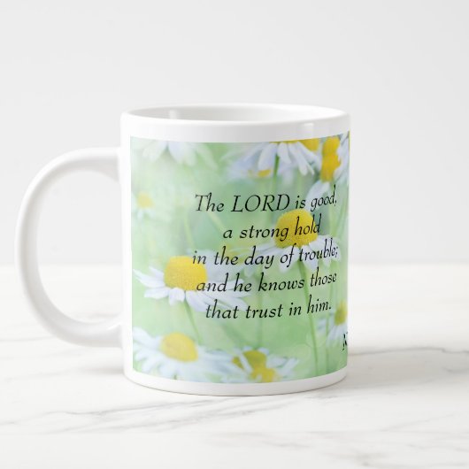 Nahum 1:7 grote koffiekop (Links)