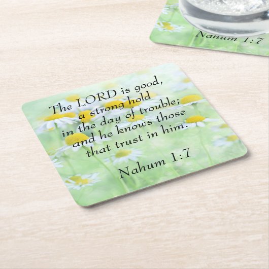 Nahum 1:7 kartonnen onderzetters (Schuin)