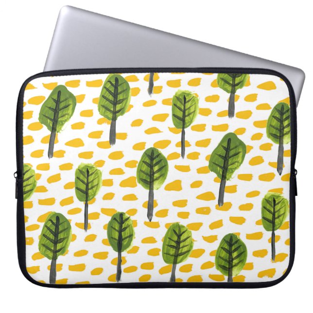 Naïef groen zwart boom patroon laptop sleeve (Voorkant)