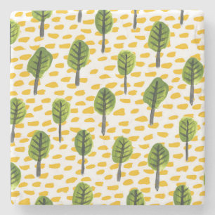 Naïef groen zwart boom patroon stenen onderzetter