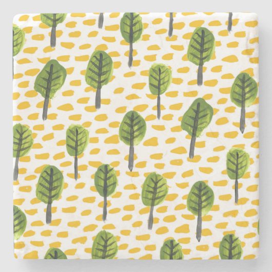 Naïef groen zwart boom patroon stenen onderzetter (Voorkant)