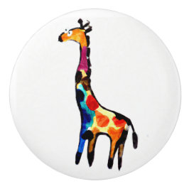 Naïef schilderij van giraffe. Kinder slaapkamer Keramische Knop